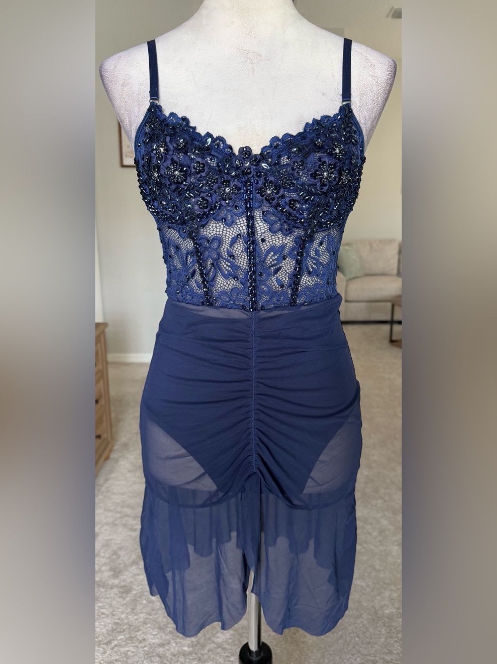 Navy Blue Slip Dress Dance Costume